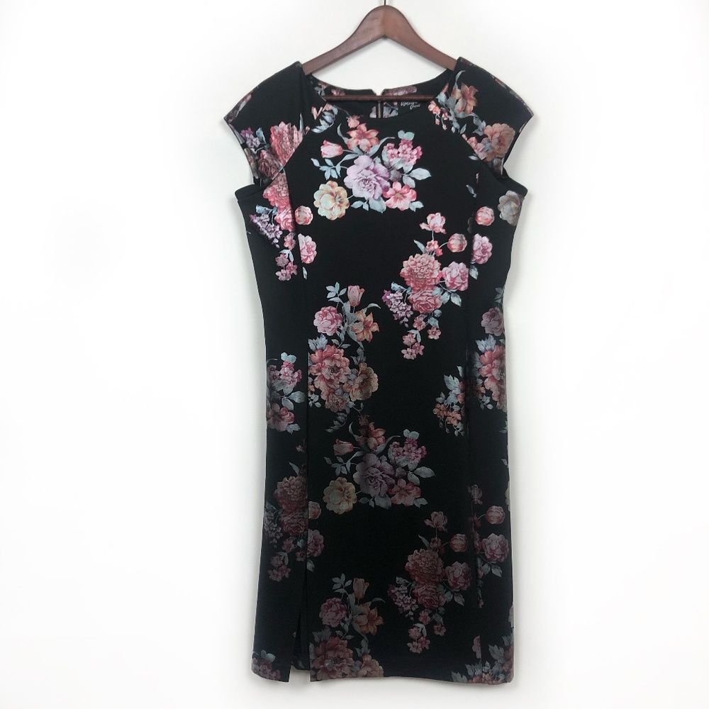 Beige by Eci Black Shimmer Foil Floral Scuba Dress